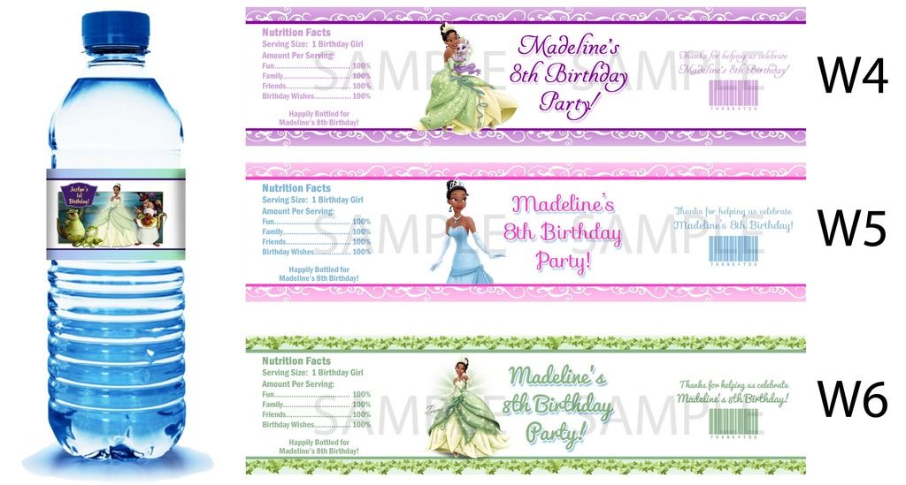 Princess Tiana And The Frog ~ Printed Water Bottle Labels Birthday 